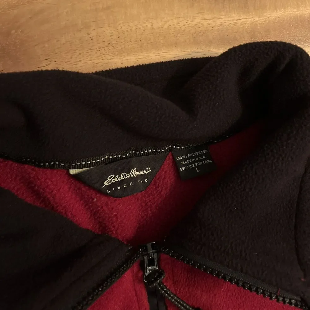 Eddie Bauer Jacket Men L Red Vintage Fleece Vest Full Zip USA‎ Polartec